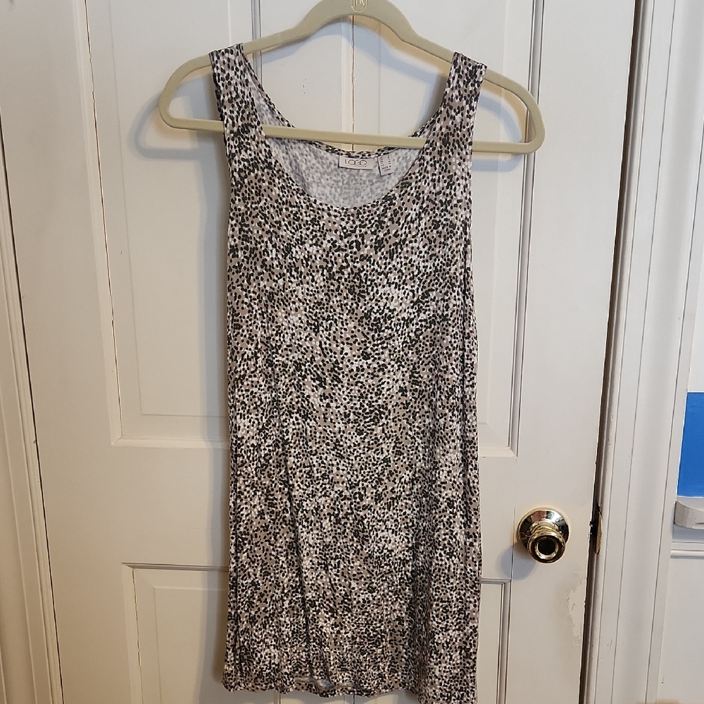 LOGO by Lori Goldstein Black and White Animal Print Tunic Layering Tank Top